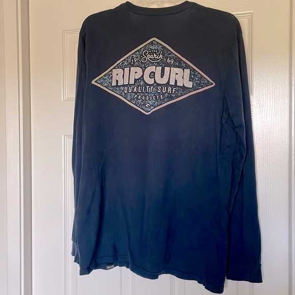 Retro Rip Curl Long Sleeve Men's Navy Cotton Tee - Picture 4 of 6